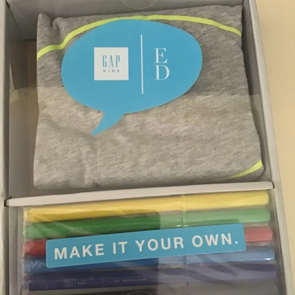NWT NIB GAP Kids ED Make It Your Own Gray Grey DIY T-shirt Set & Marker 12 Ellen